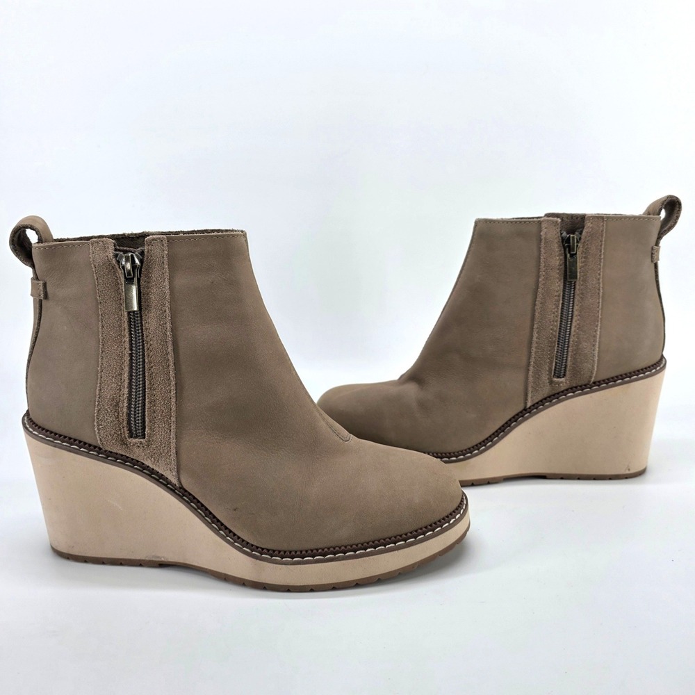 Toms Raven Wedge Booties Ankle Tan Leather Platform Boots Boho Earthy Neutral 8